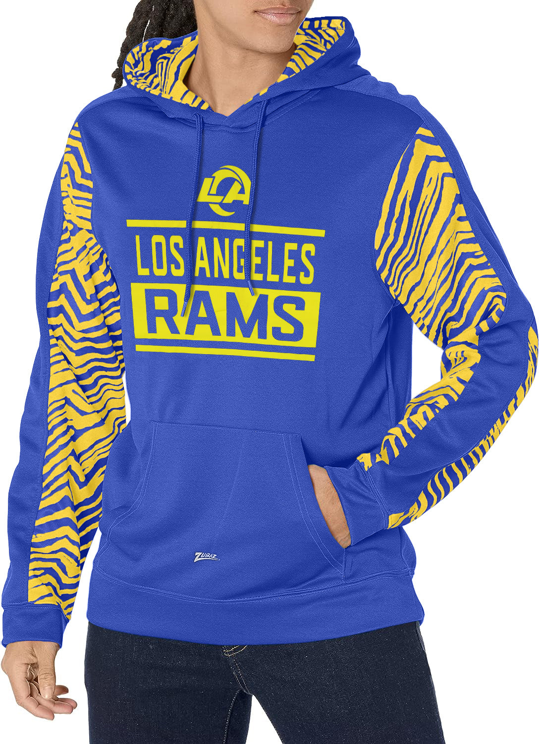 Zubaz NFL Men's Los Angeles Rams Team Color with Zebra Accents Pullover Hoodie