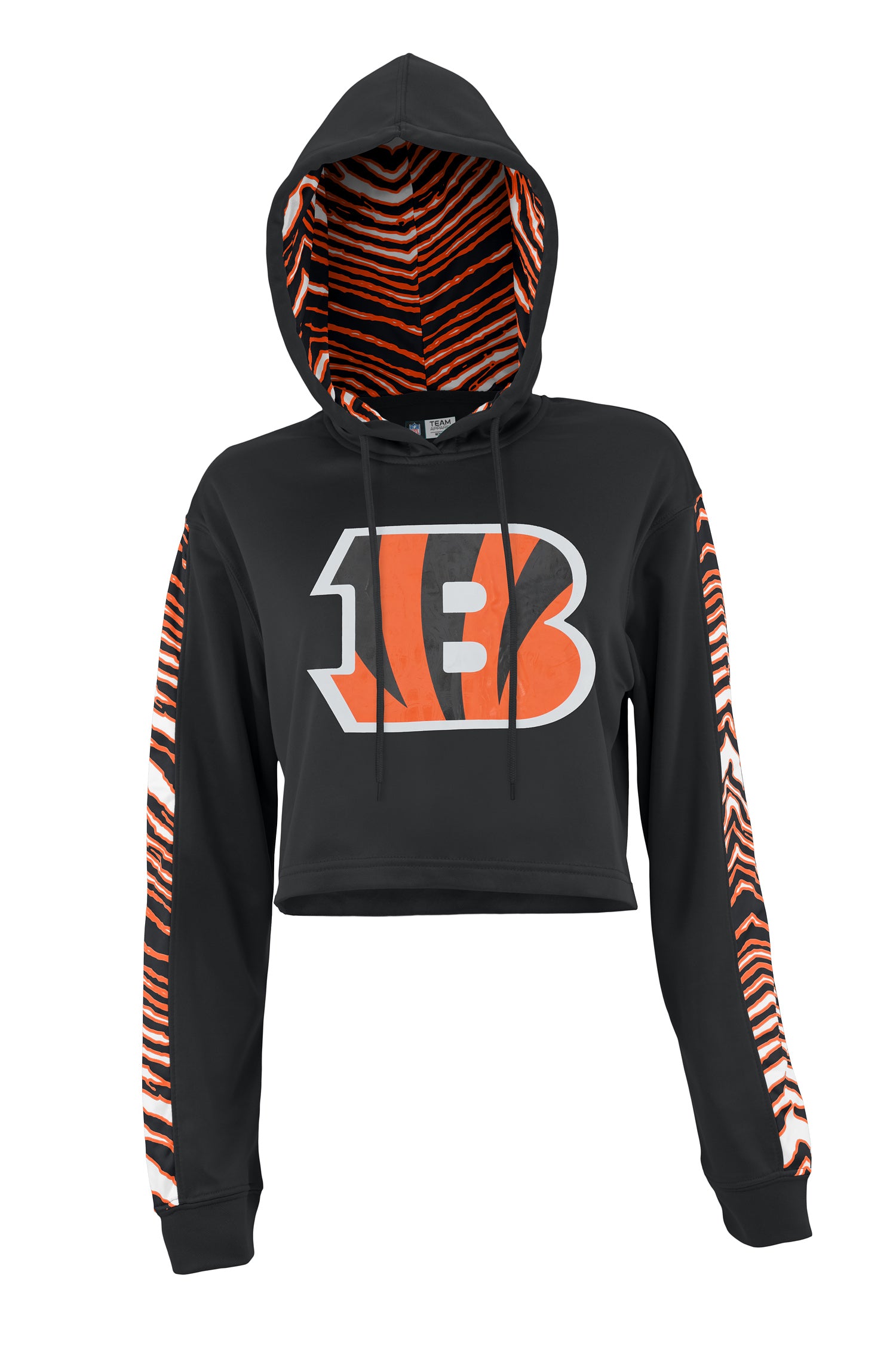 Zubaz NFL Women's Cincinnati Bengals Zebra Team Logo Crop Top Hoodie