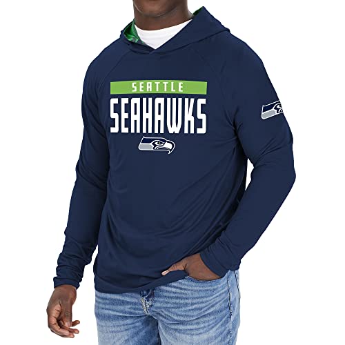 Zubaz NFL SEATTLE SEAHAWKS SOLID NAVY BLUE LW HOOD W/ NAVY BLUE/NEON GREEN CAMO LINES HOOD LINER Medium