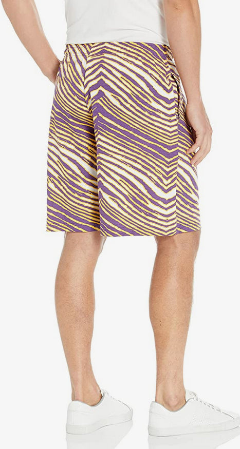 Zubaz Men's MINNESOTA VIKINGS PURPLE/YELLOW ZEBRA SHORT W/ LEFT LEG LOGO XXL