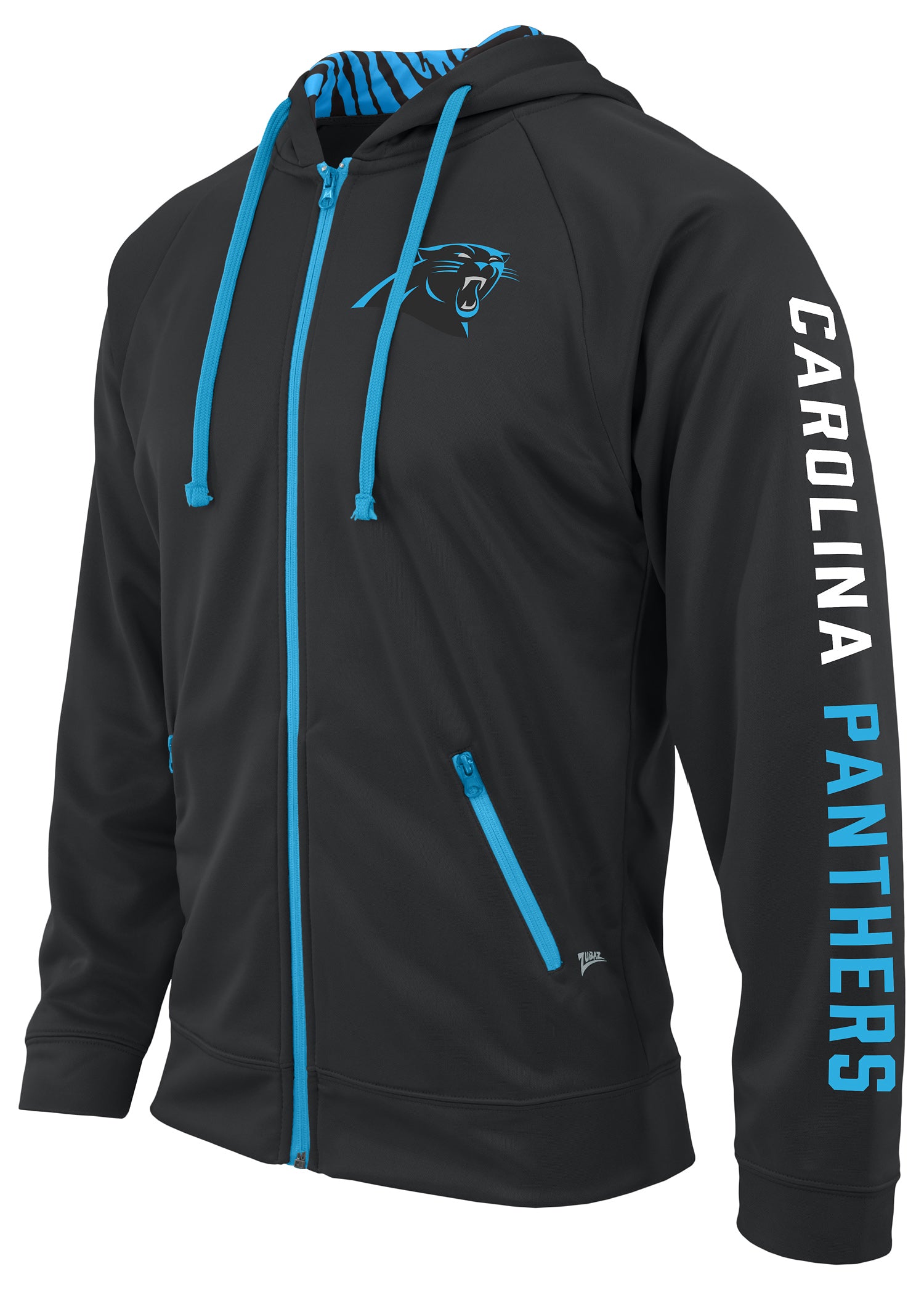 Zubaz NFL Men's Team Name and Logo Full Zip Hoodie Carolina Panthers