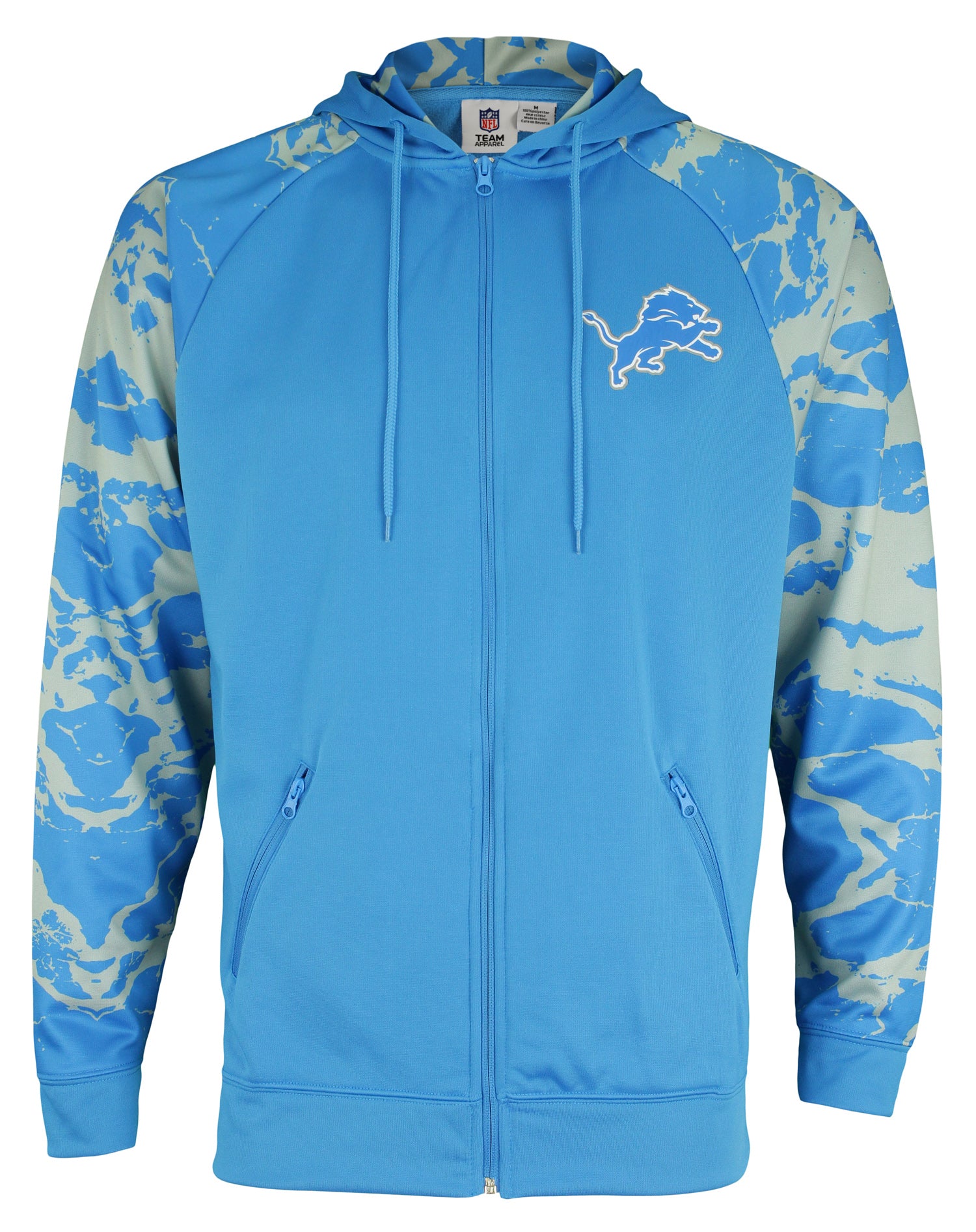 Zubaz NFL Men's Detroit Lions Performance Full Zip Hoodie with Lava Sleeves