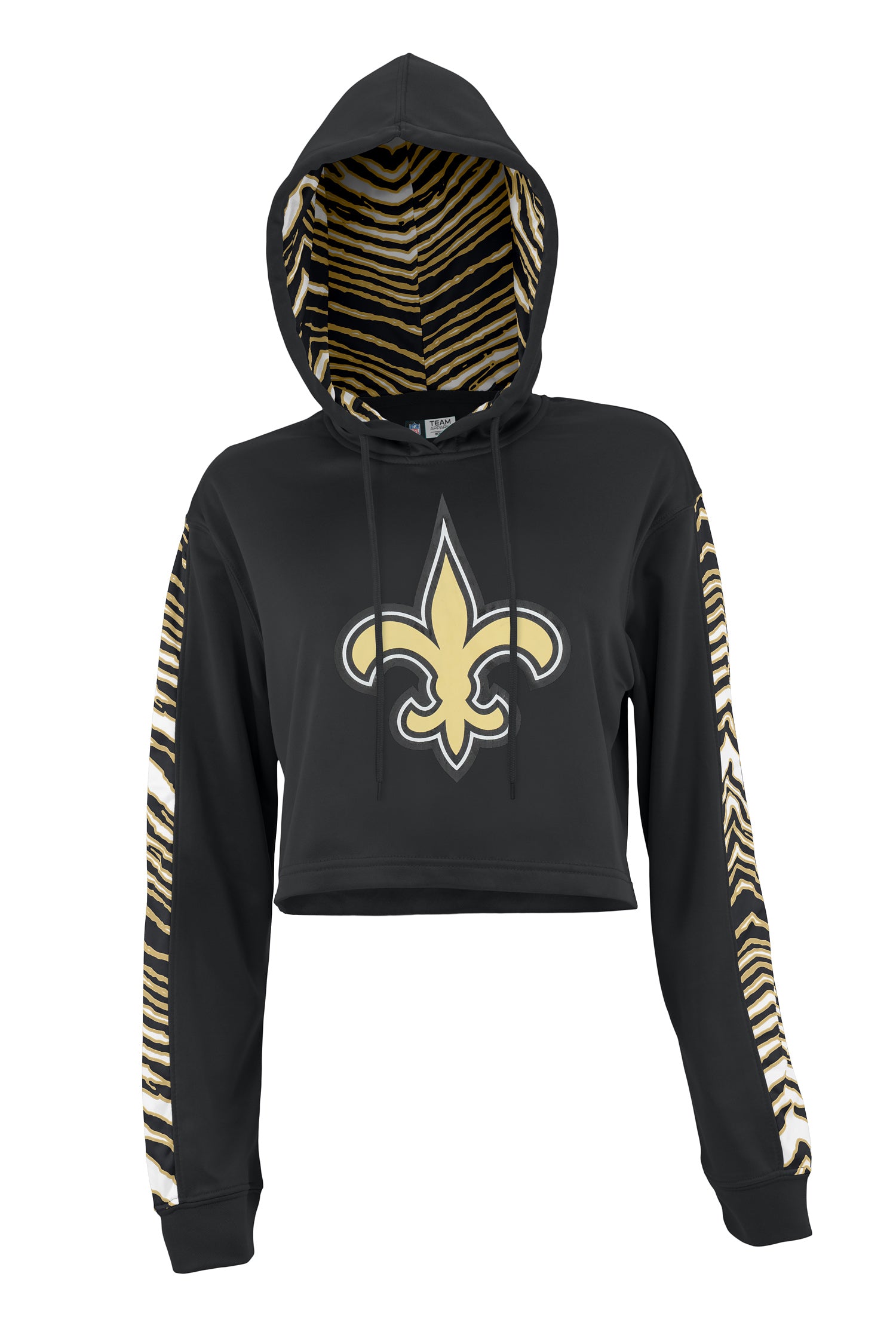 Zubaz NFL Women's New Orleans Saints Zebra Team Logo Crop Top Hoodie