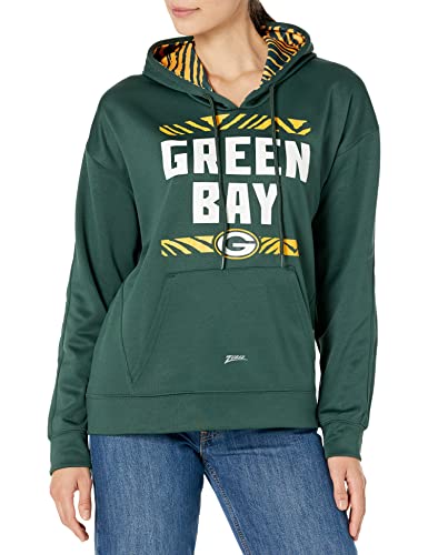 Zubaz NFL Women's Green Bay Packers Solid Team Color Hoodie with Zebra Details