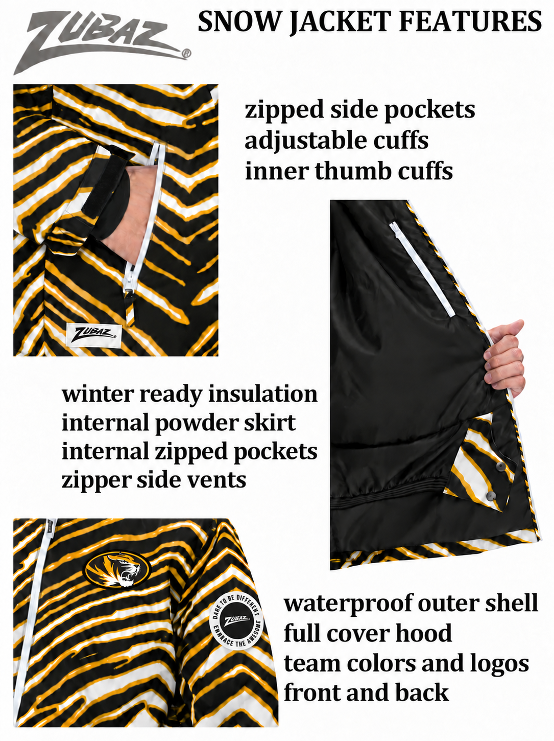 Missouri Tigers Bleacher Blazer snow jacket features