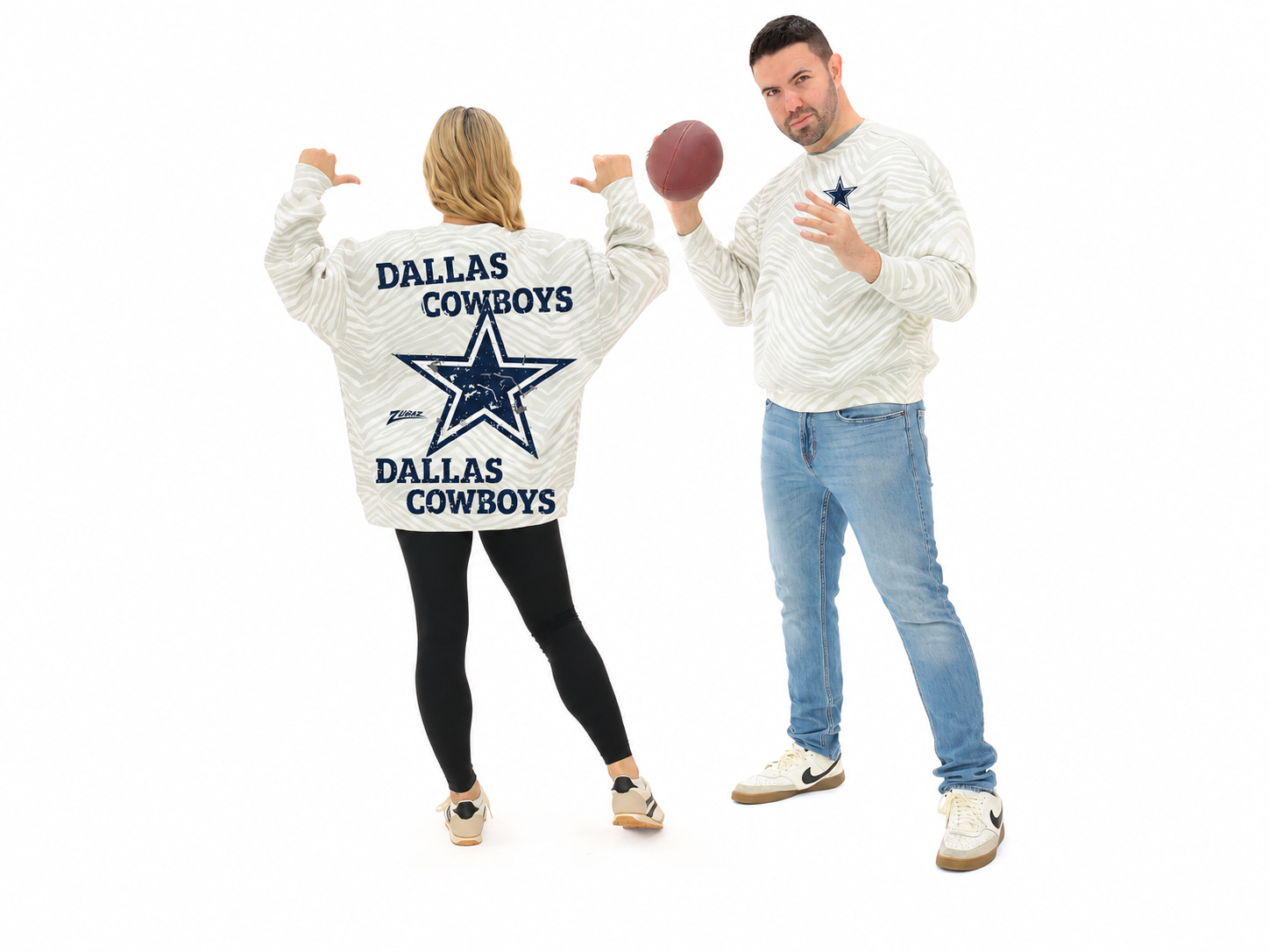 Zubaz NFL   90s All Over Zebra Crewneck Sweatshirt - Full Back, DALLAS COWBOYS