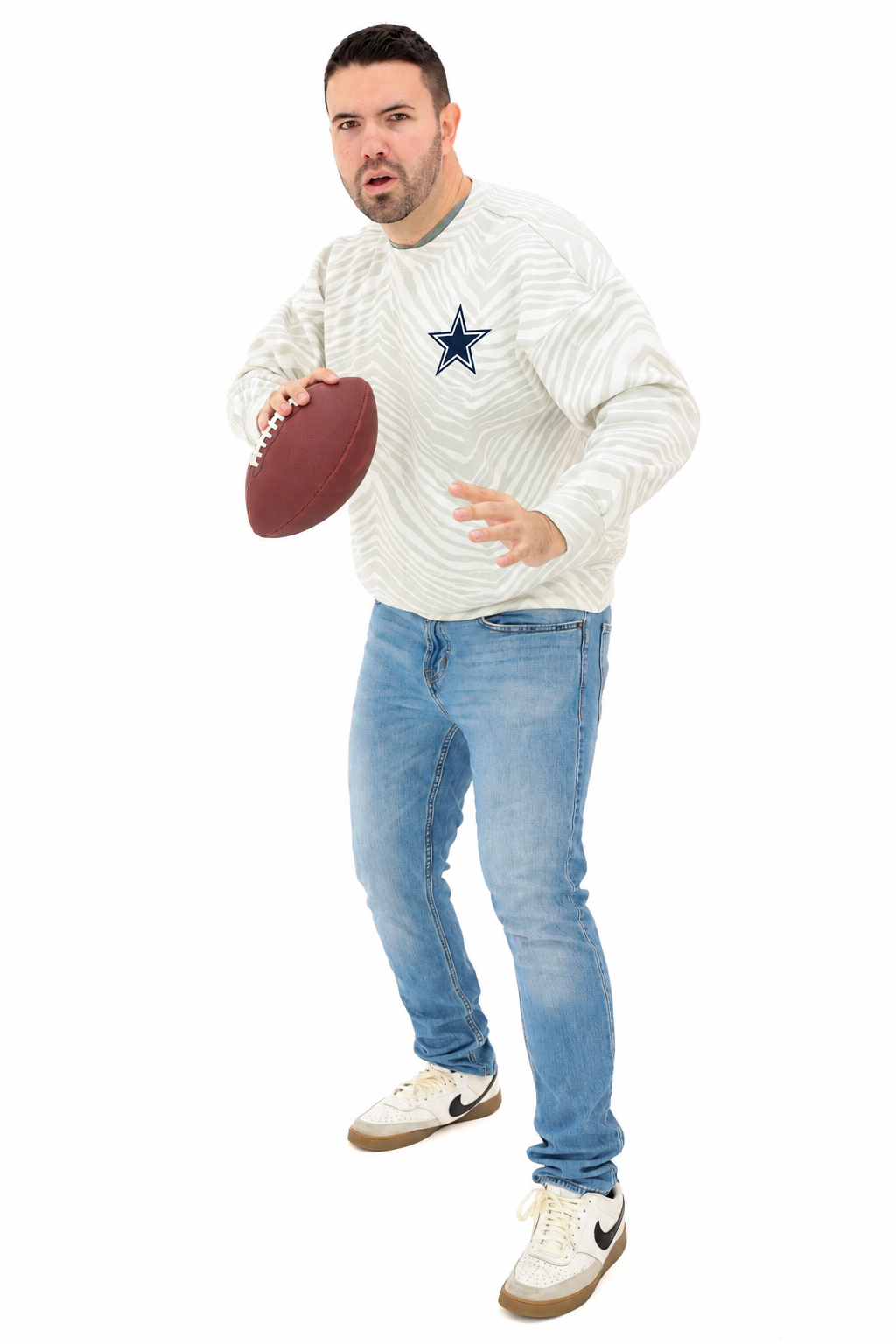Zubaz NFL   90s All Over Zebra Crewneck Sweatshirt - Full Back, DALLAS COWBOYS