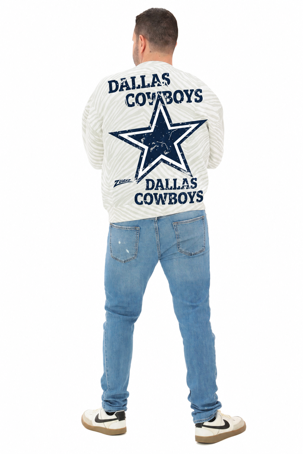 Zubaz NFL   90s All Over Zebra Crewneck Sweatshirt - Full Back, DALLAS COWBOYS