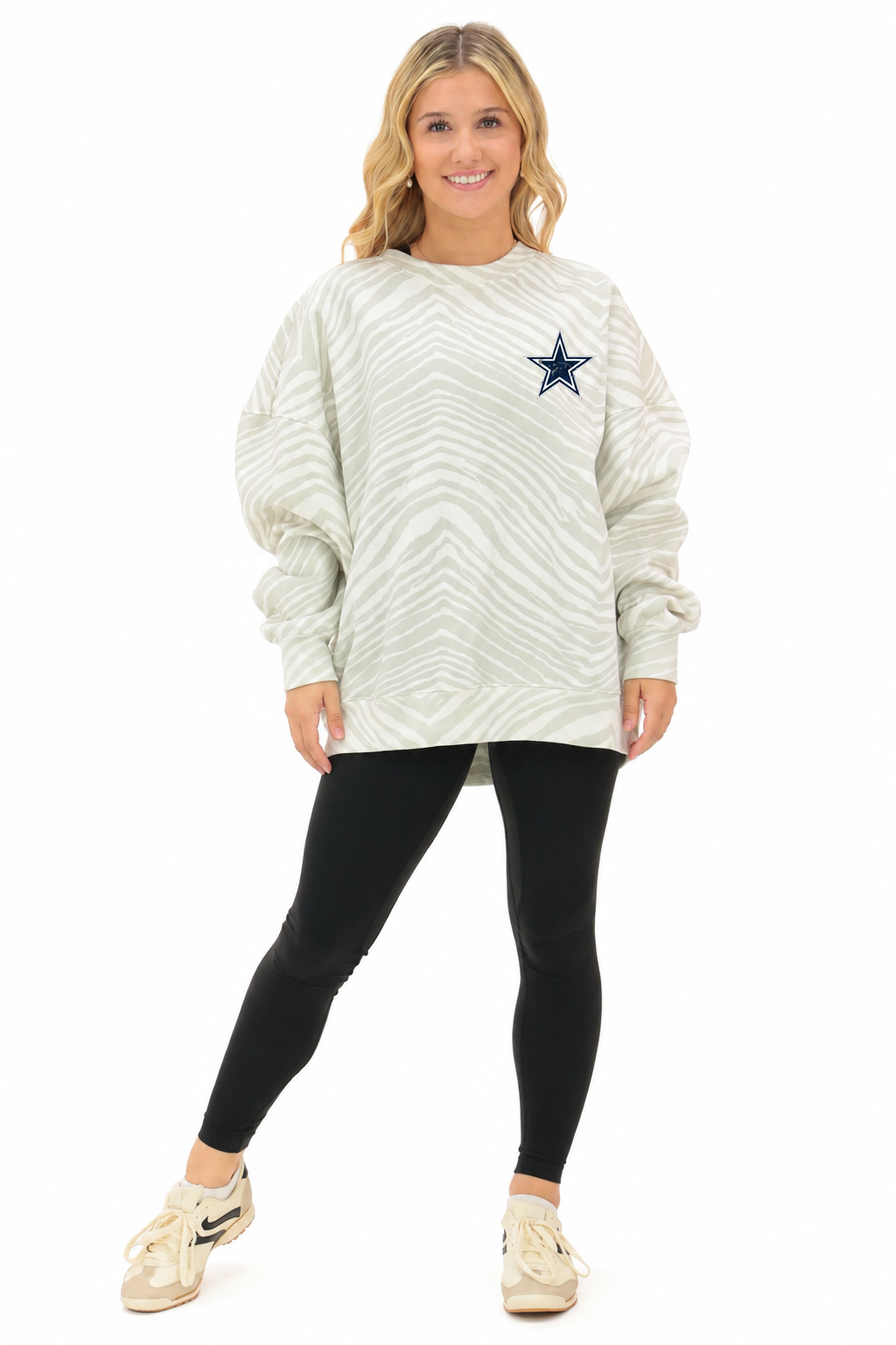 Zubaz NFL   90s All Over Zebra Crewneck Sweatshirt - Full Back, DALLAS COWBOYS