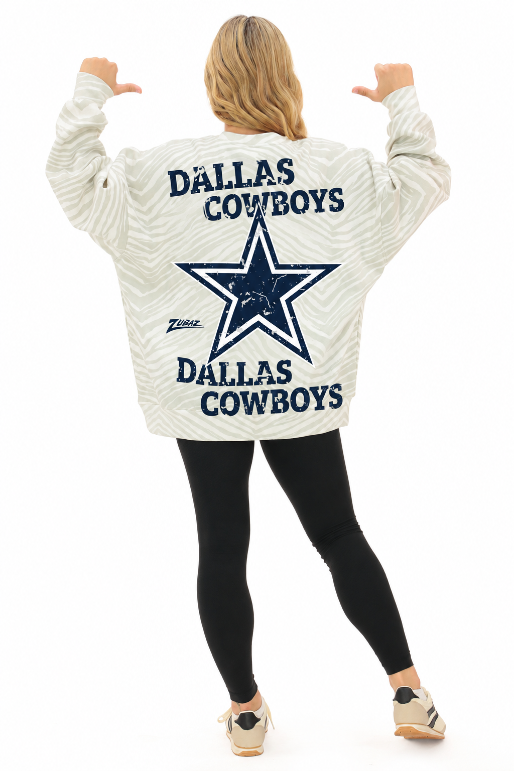 Zubaz NFL   90s All Over Zebra Crewneck Sweatshirt - Full Back, DALLAS COWBOYS
