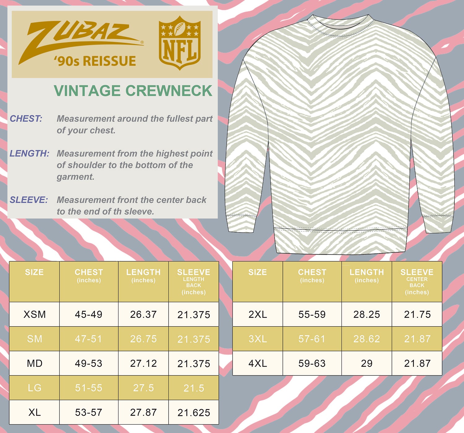 Zubaz NFL   90s All Over Zebra Crewneck Sweatshirt - Full Back, DALLAS COWBOYS