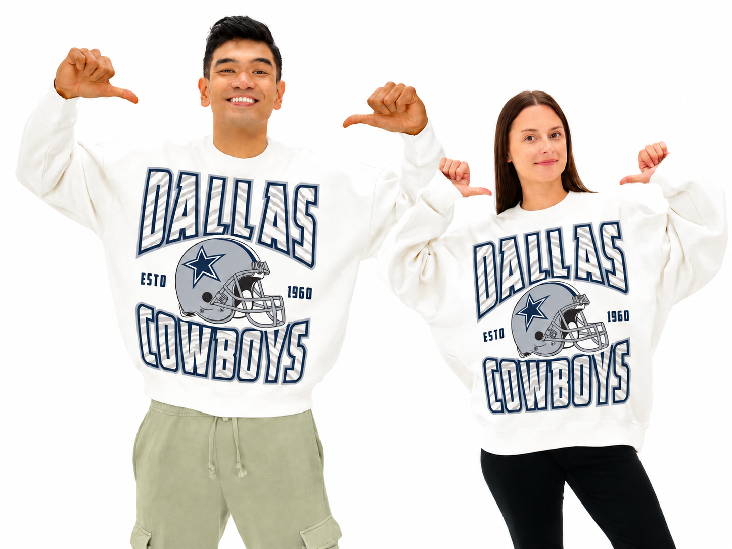 Zubaz NFL  UNISEX 90s Helmet Drop Shoulder Crewneck -Off White, DALLAS COWBOYS