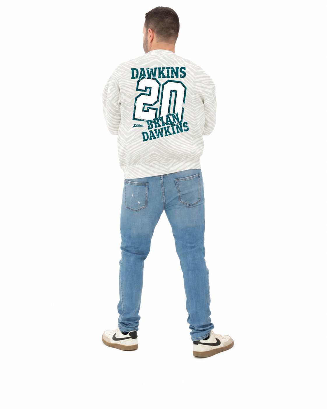 Brian Dawkins Philadelphia Eagles Legends Full Back Zebra Crewneck - back