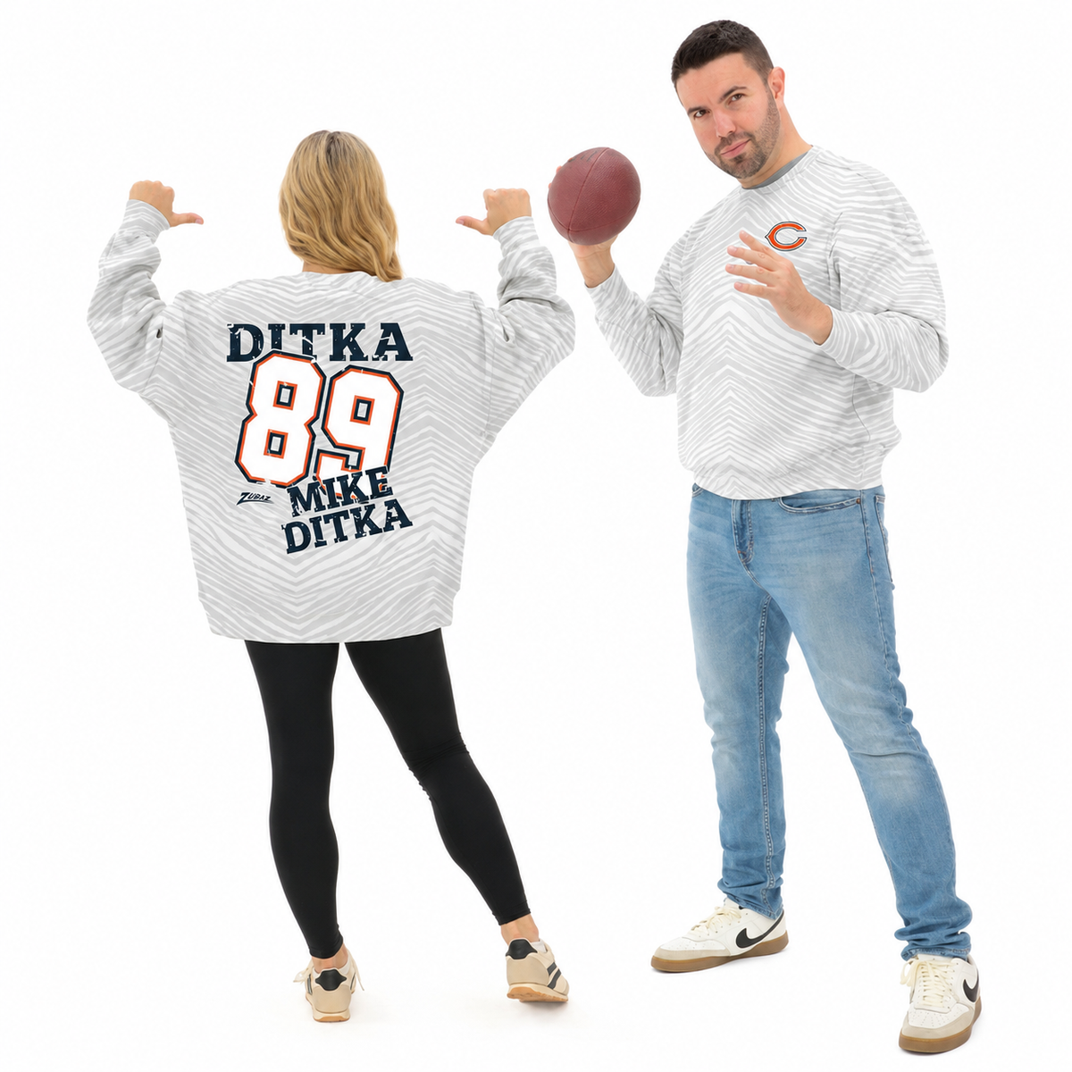 Mike Ditka - Chicago Bears Full Back Zebra Crewneck