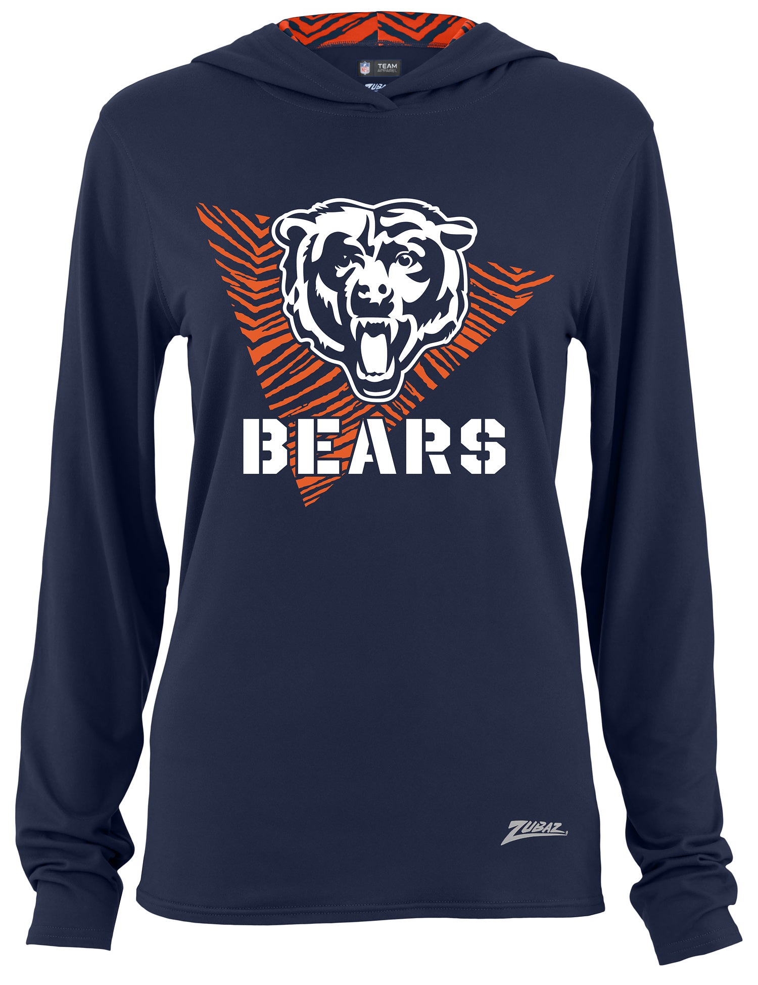 Zubaz NFL Women's Light Weight Team Color Hoodie 2 Tone Zebra Liner, Retro 3 Point Logo, Chicago Bears