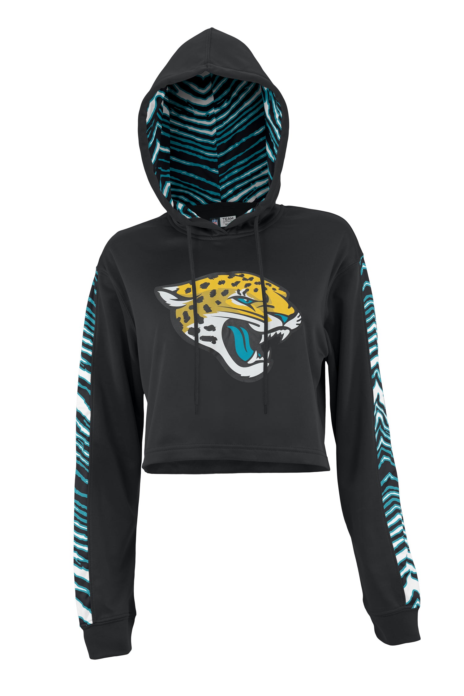 Zubaz NFL Women's Jacksonville Jaguars Zebra Team Logo Crop Top Hoodie