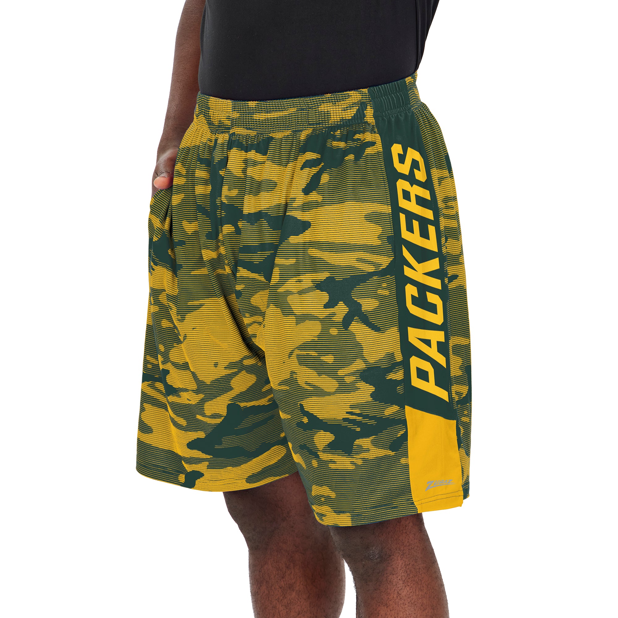 Zubaz Men's NFL Green Bay Packers Lightweight Shorts with Camo Lines