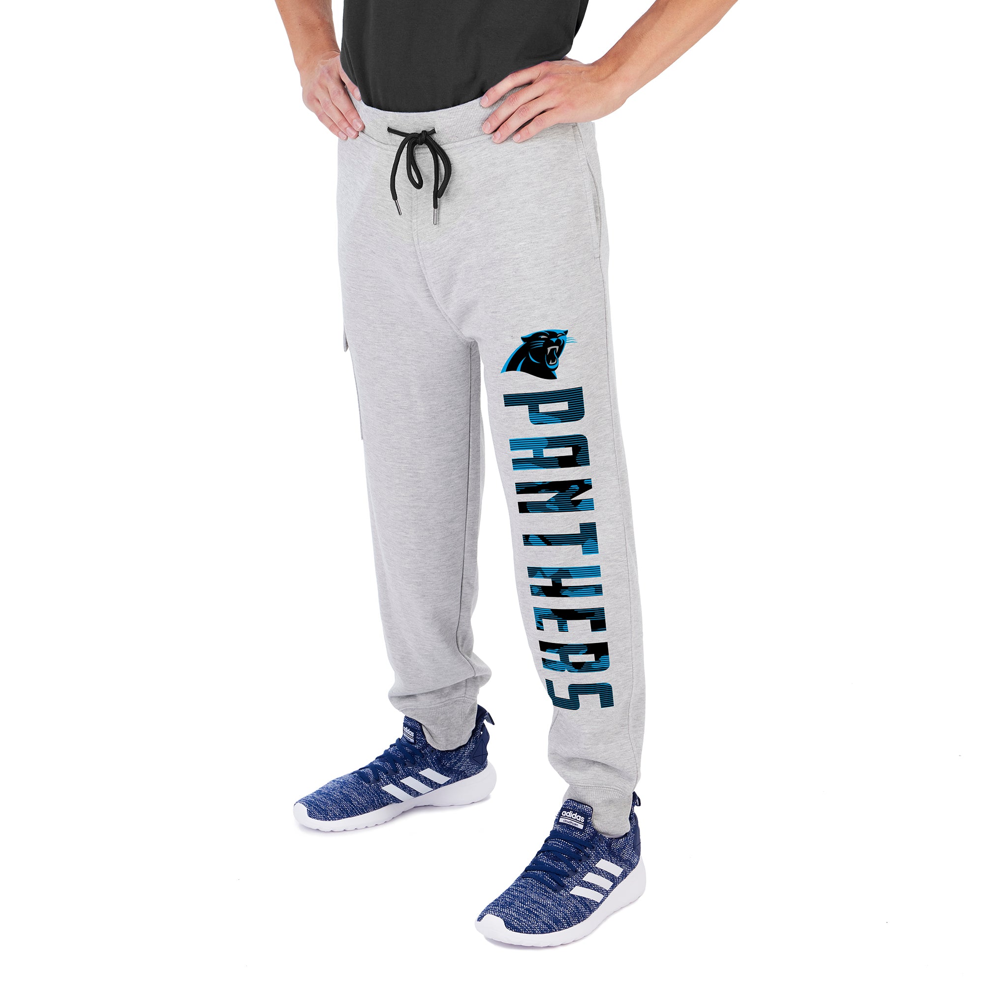 Zubaz Men's NFL CAROLINA PANTHERS HEATHER GRAY CARGO SWEATPANT Large