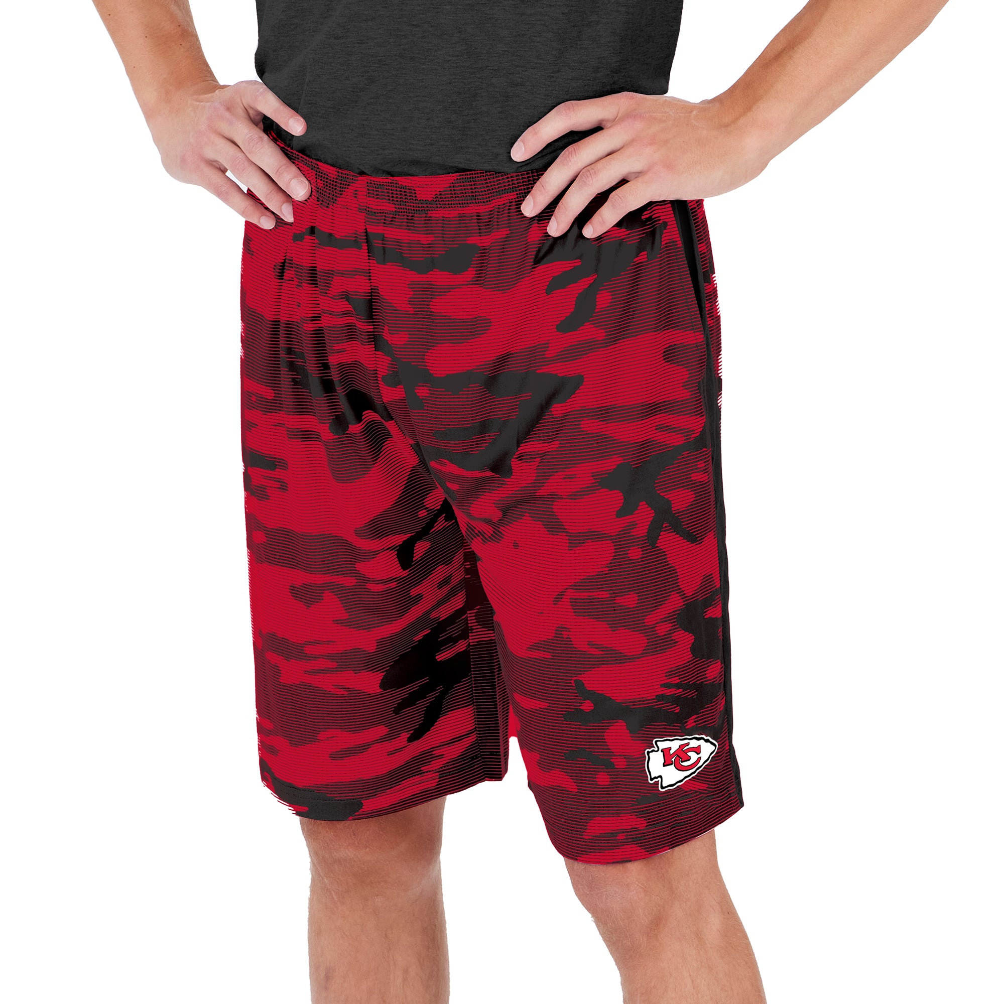 Zubaz Men's NFL Kansas City Chiefs Lightweight Camo Lines Shorts with Logo