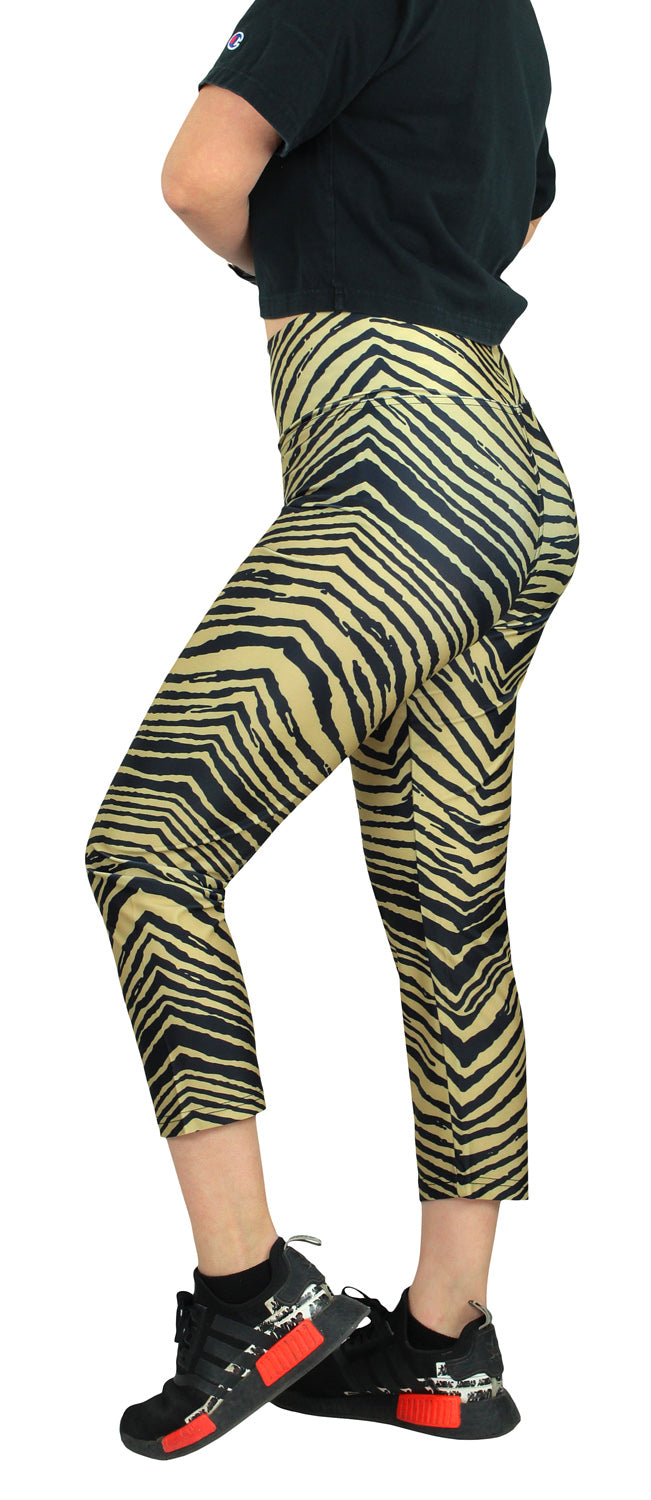 Zubaz NFL Women's New Orleans Saints 2 Color Zebra Print Capri Legging