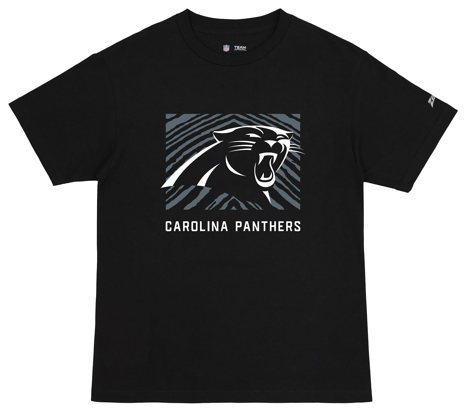 Zubaz NFL Unisex Cotton Heavyweight Short Sleeve T-shirt Black With Grey Tonal Tunnel Logo, Carolina Panthers