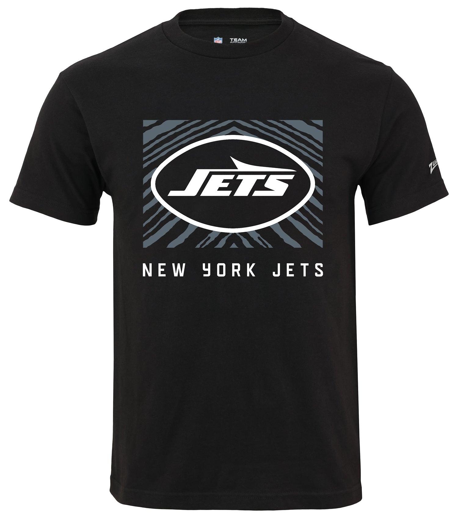 Zubaz NFL Unisex Cotton Heavyweight Short Sleeve T-shirt Black With Grey Tonal Tunnel Logo for Men and Women, New York Jets