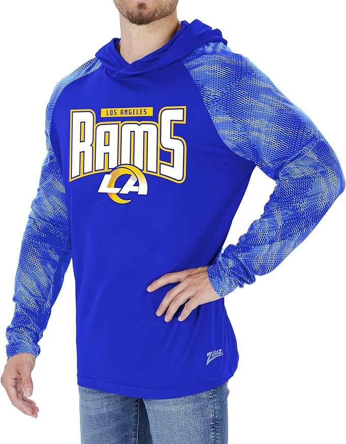 Zubaz Men's LOS ANGELES RAMS RAMS BLUE LW HOOD W/ TONAL VIPER PRINT SLEEVES