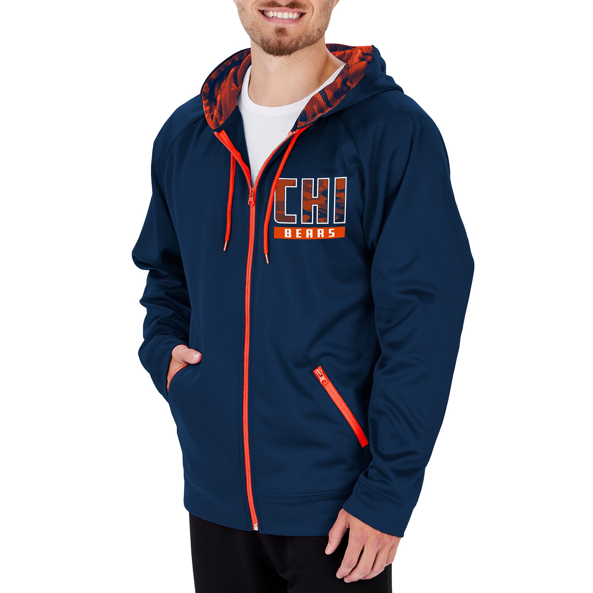 Zubaz NFL Men's Chicago Bears Full Zip Hoodie With Team Color Camo Lines