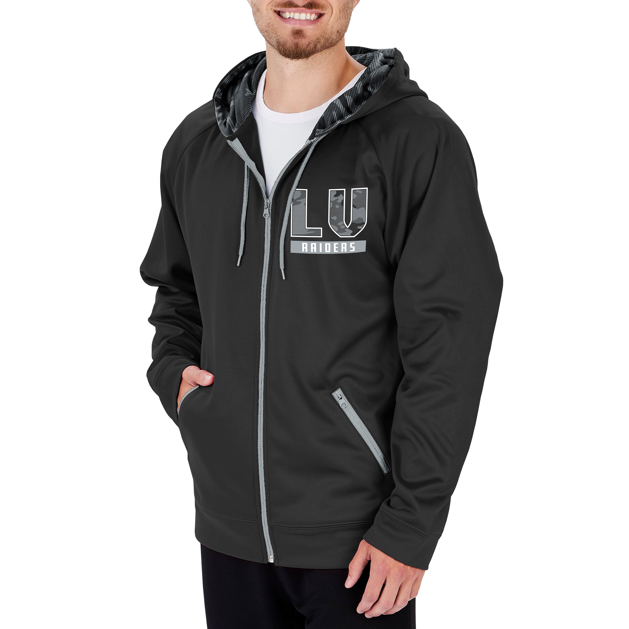 Zubaz NFL Men's Las Vegas Raiders Full Zip Hoodie With Team Color Camo Lines