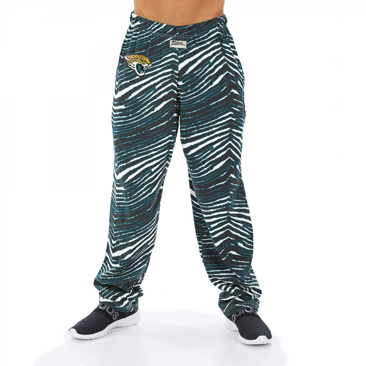 Zubaz NFL JACKSONVILLE JAGUARS SCREENPRINT LOGO BLACK/JAGUAR TEAL ZEBRA PANT Large