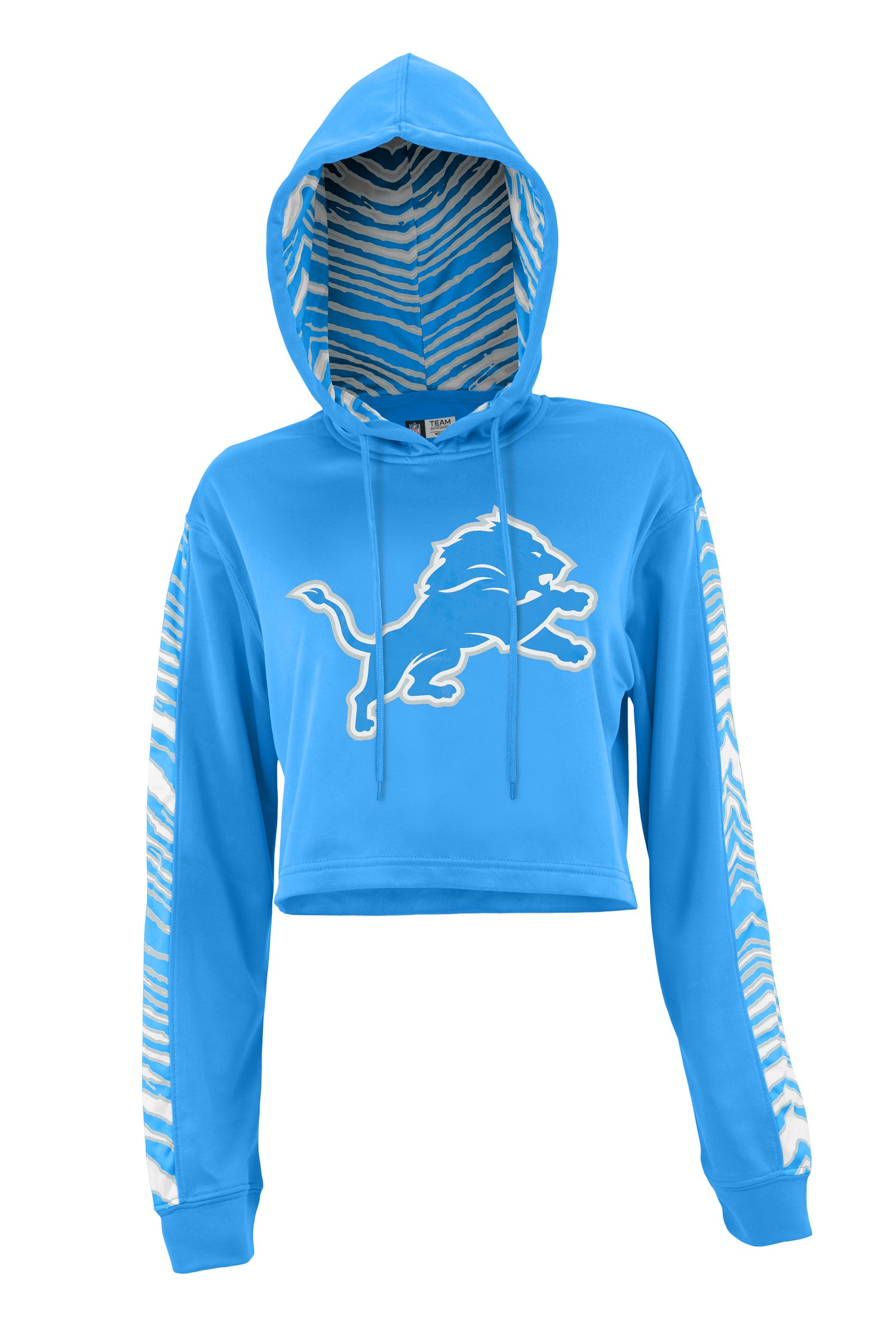 Zubaz NFL Women's Detroit Lions Zebra Team Logo Crop Top Hoodie