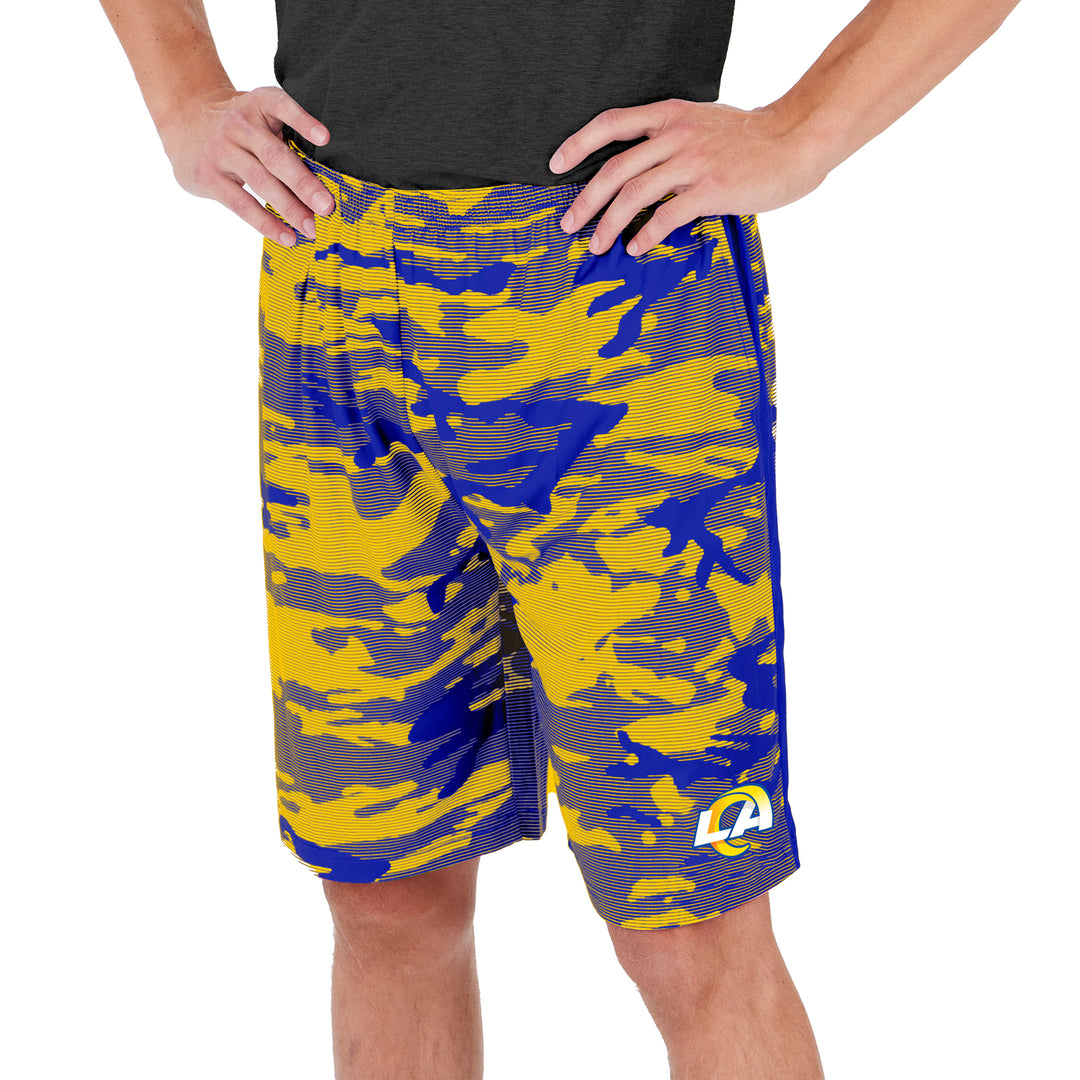 Zubaz Men's NFL Los Angeles Rams Lightweight Camo Lines Shorts with Logo