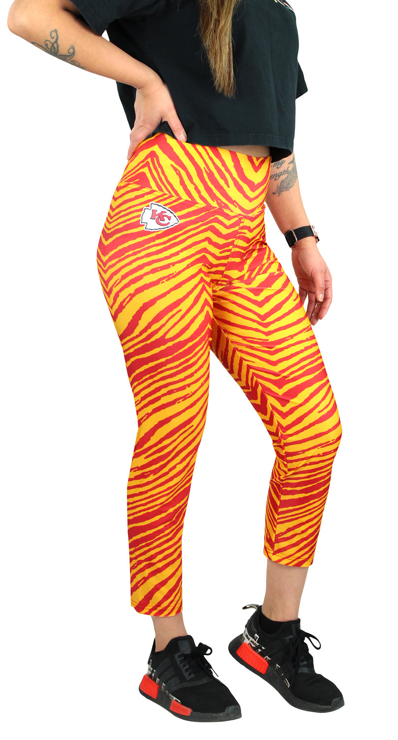 Zubaz NFL Women's Kansas City Chiefs 2 Color Zebra Print Capri Legging