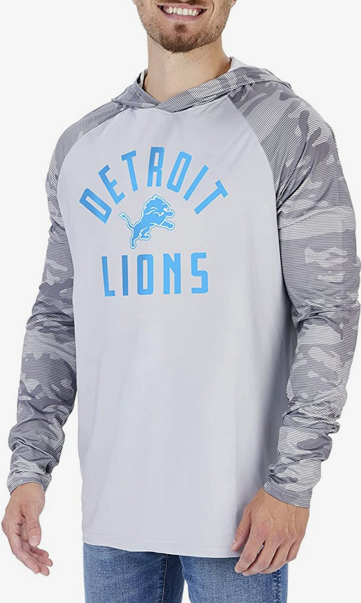 Zubaz Detroit Lions NFL Men's Lightweight Grey Hoodie w/ Tonal Camo Sleeves