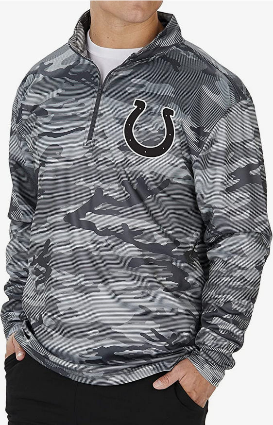 Zubaz Indianapolis Colts NFL Men's Grey Tonal Camo 1/4 Zip Pullover