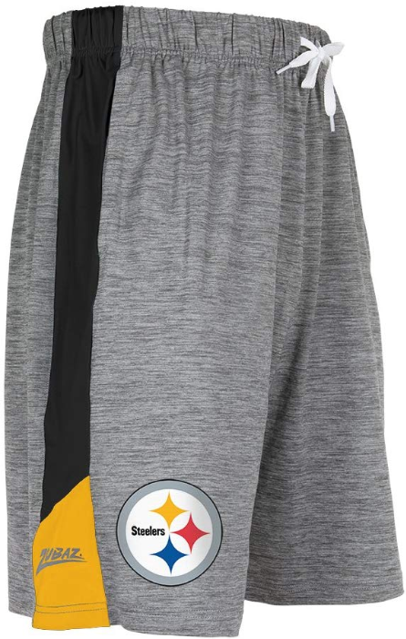 Zubaz NFL Football Men's Pittsburgh Steelers Tonal Gray Space Dye W/Solid Stripe Shorts