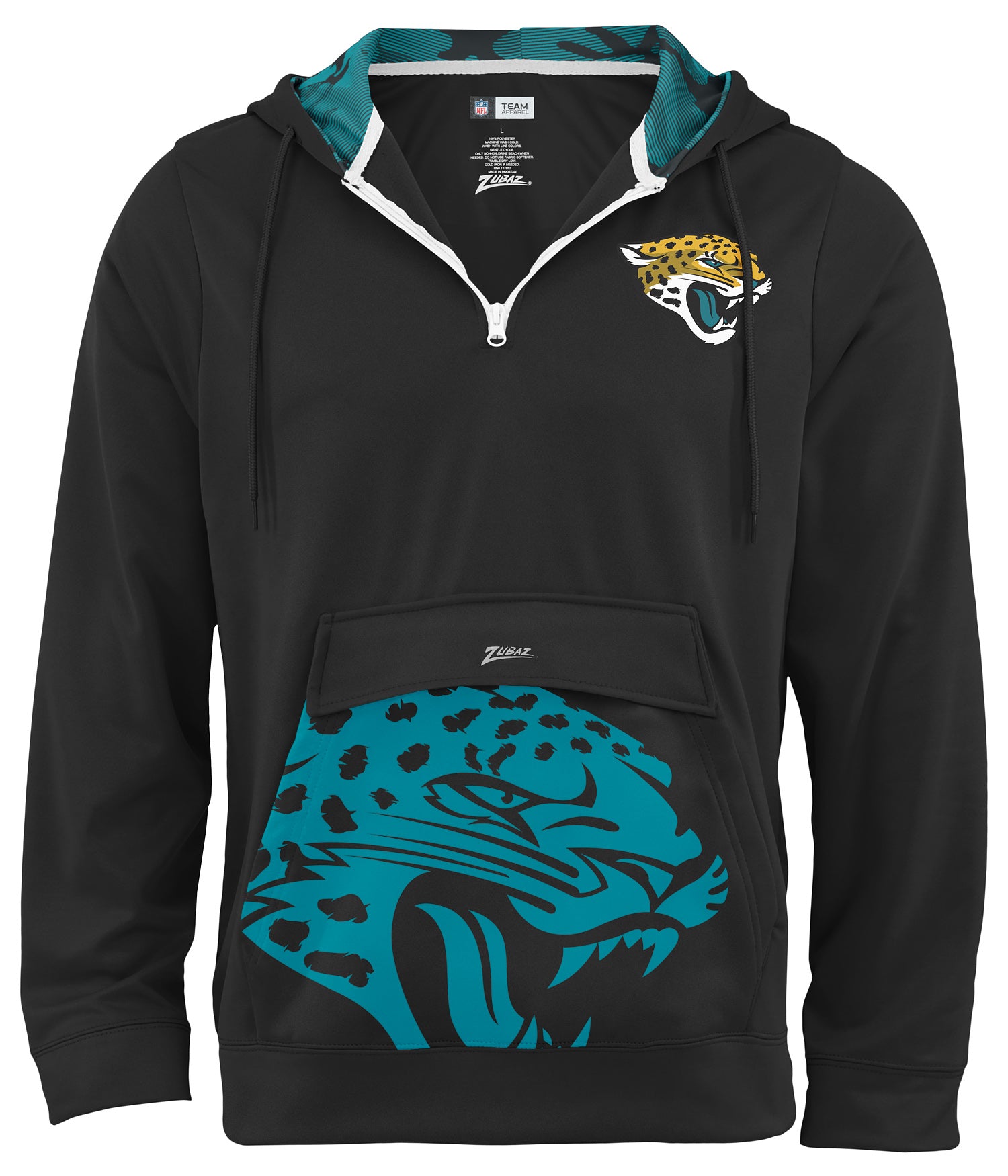 Zubaz NFL Men's 1/4 Zip Big Pocket Team Logo Hoodie Jacksonville Jaguars