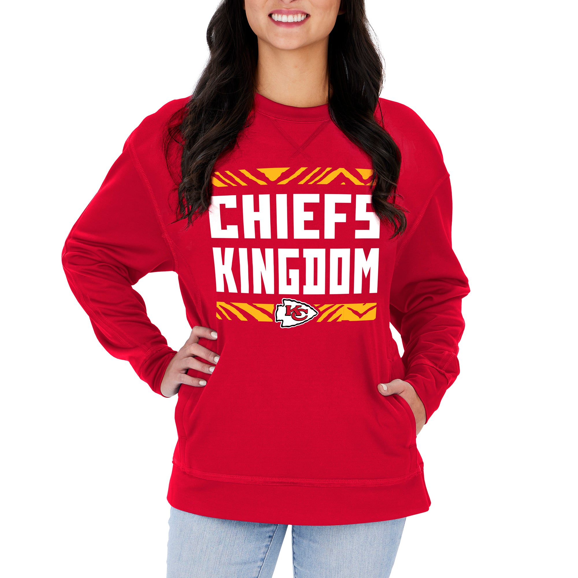 Zubaz NFL Women's Kansas City Chiefs Team Color & Slogan Crewneck Sweatshirt