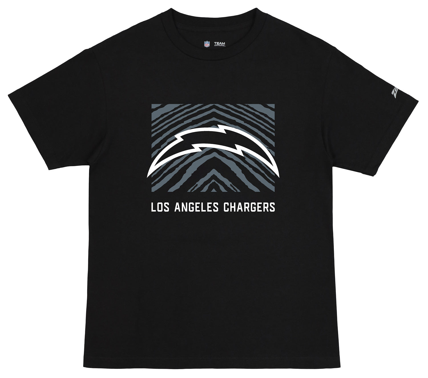 Zubaz NFL Unisex Cotton Heavyweight Short Sleeve T-shirt Black With Grey Tonal Tunnel Logo, Los Angeles Chargers