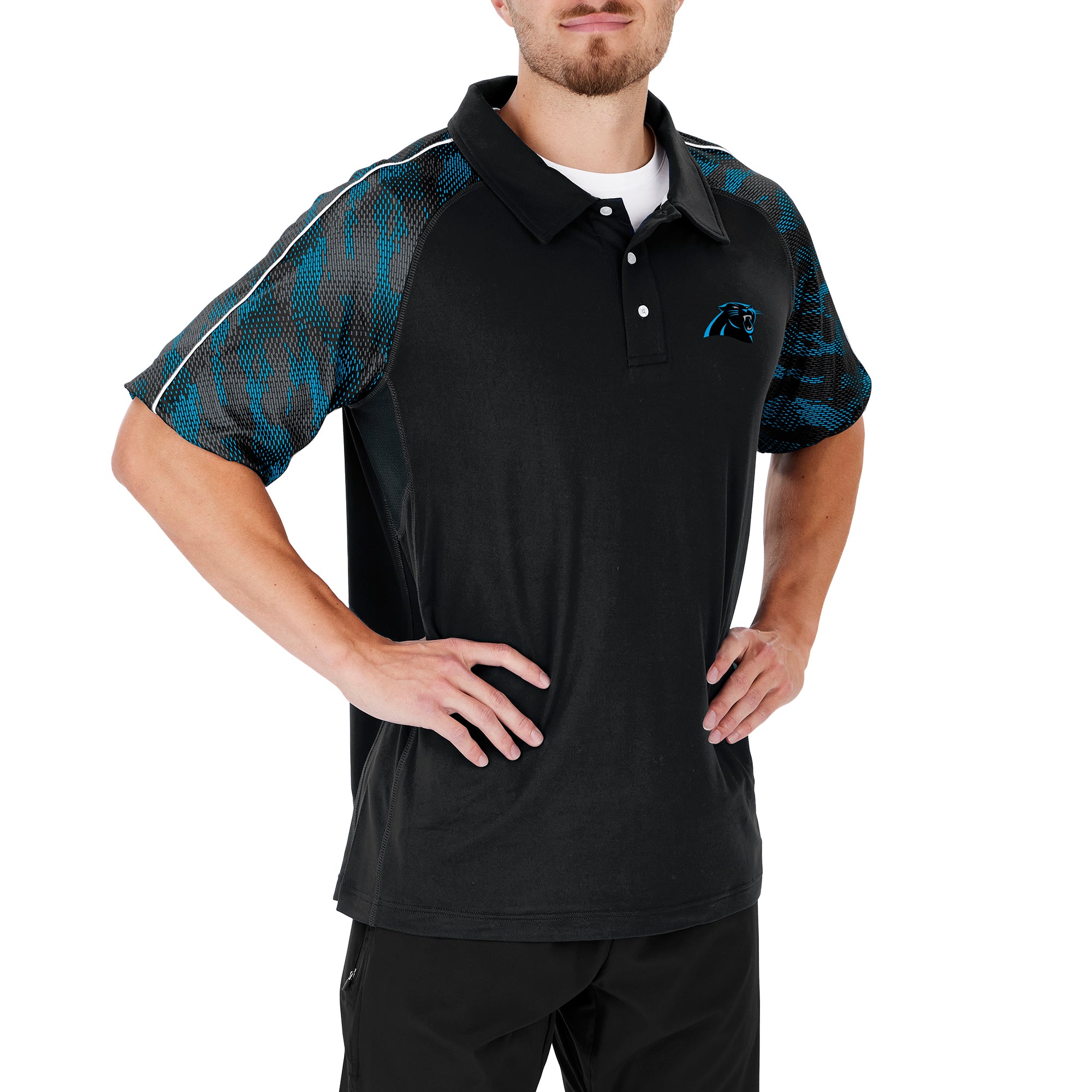 Zubaz NFL Men's Carolina Panthers Elevated Field Polo W/ Viper Print Accent