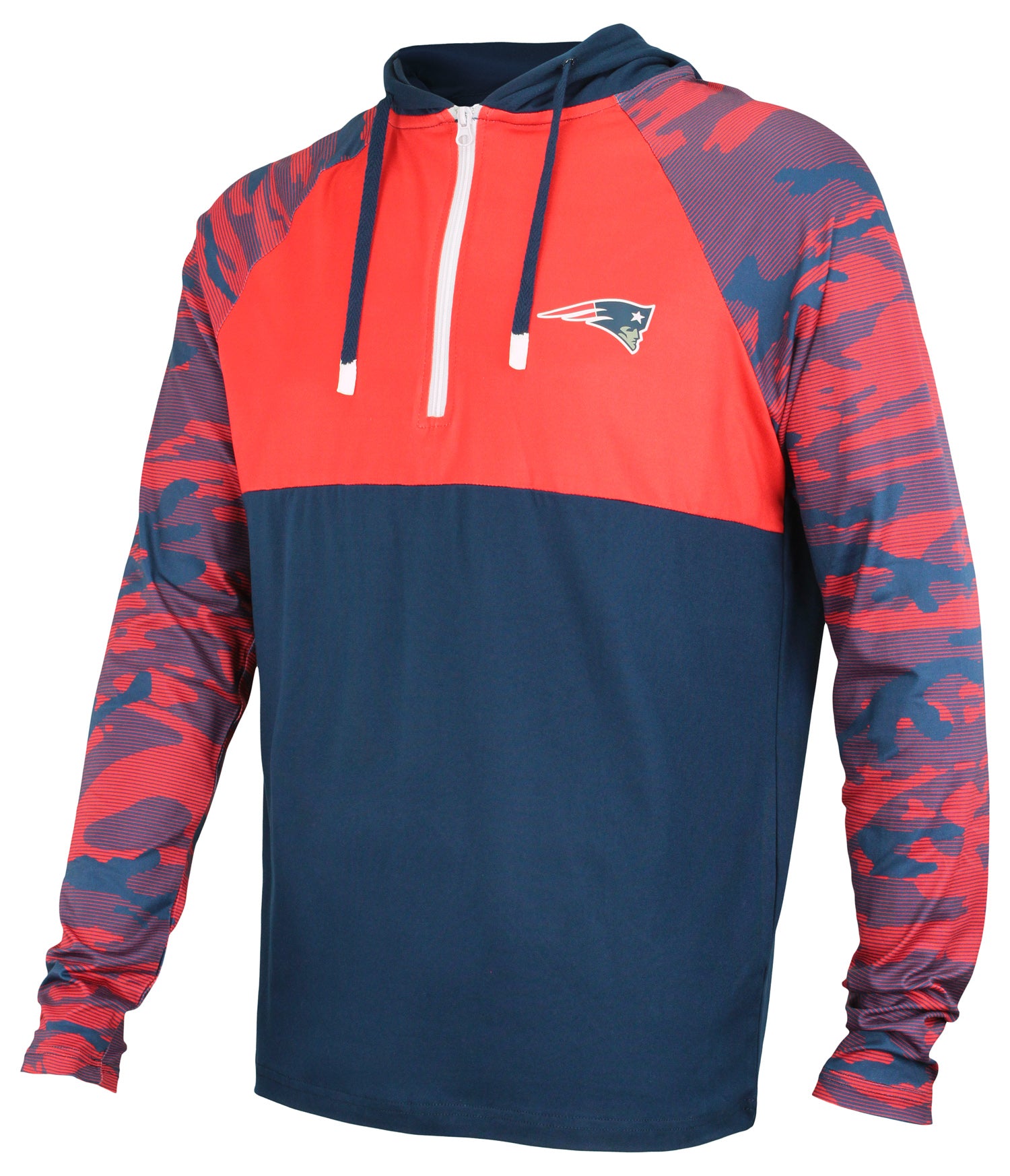 Zubaz NFL Men's New England Patriots Team Color Block 1/4 Zip Hoodie W/ Camo Lines