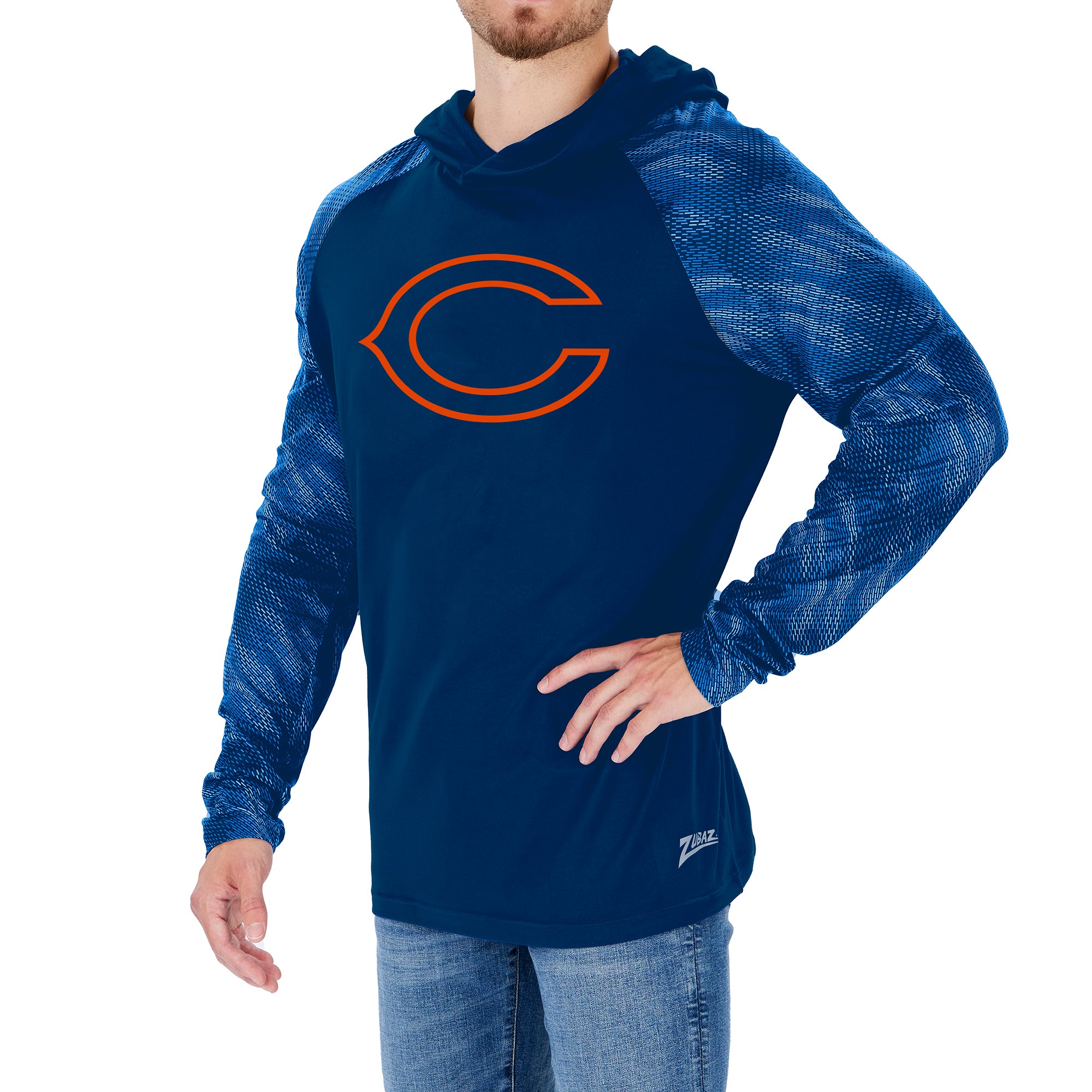 Zubaz NFL Men's Chicago Bears Lightweight Pullover Hoodie W/ Viper Print Sleeves