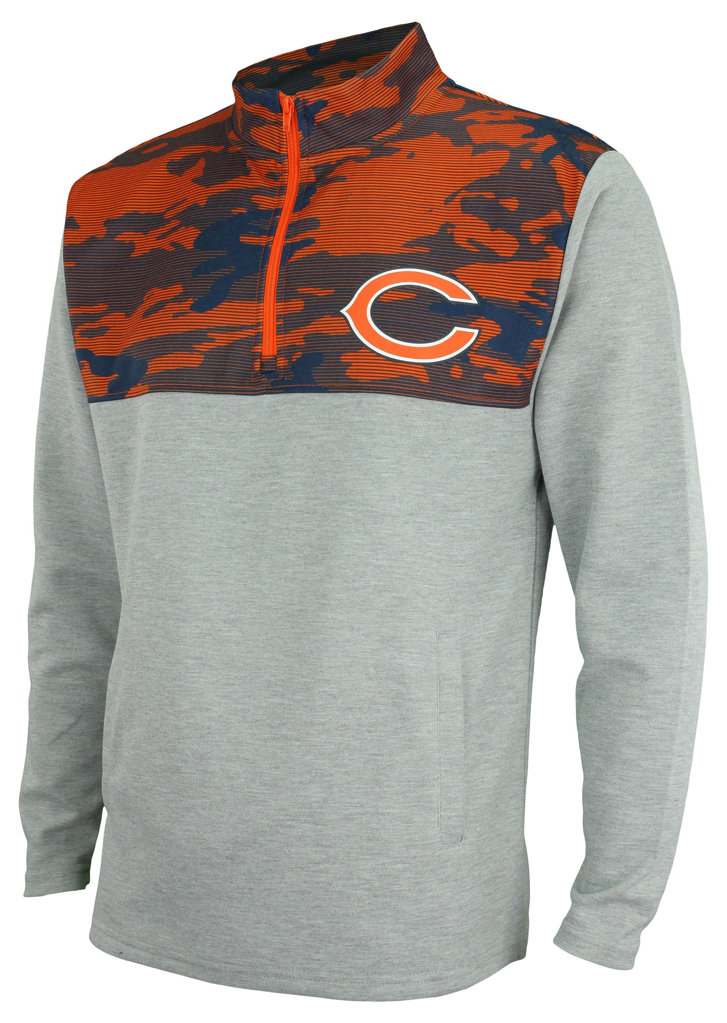 Zubaz Men's NFL Chicago Bears Gray 1/4 Zip Fleece Pullover With Camo Lines