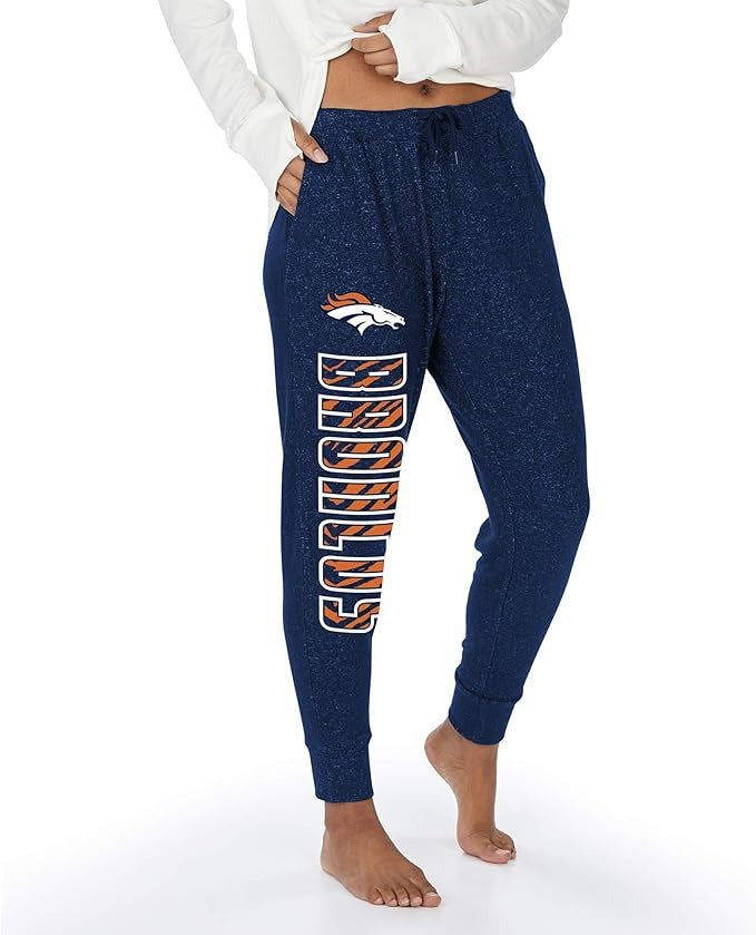 Zubaz NFL DENVER BRONCOS MARLED NAVY BLUE WOMENS SOFT JOGGER W/ VERTICAL GRAPHIC