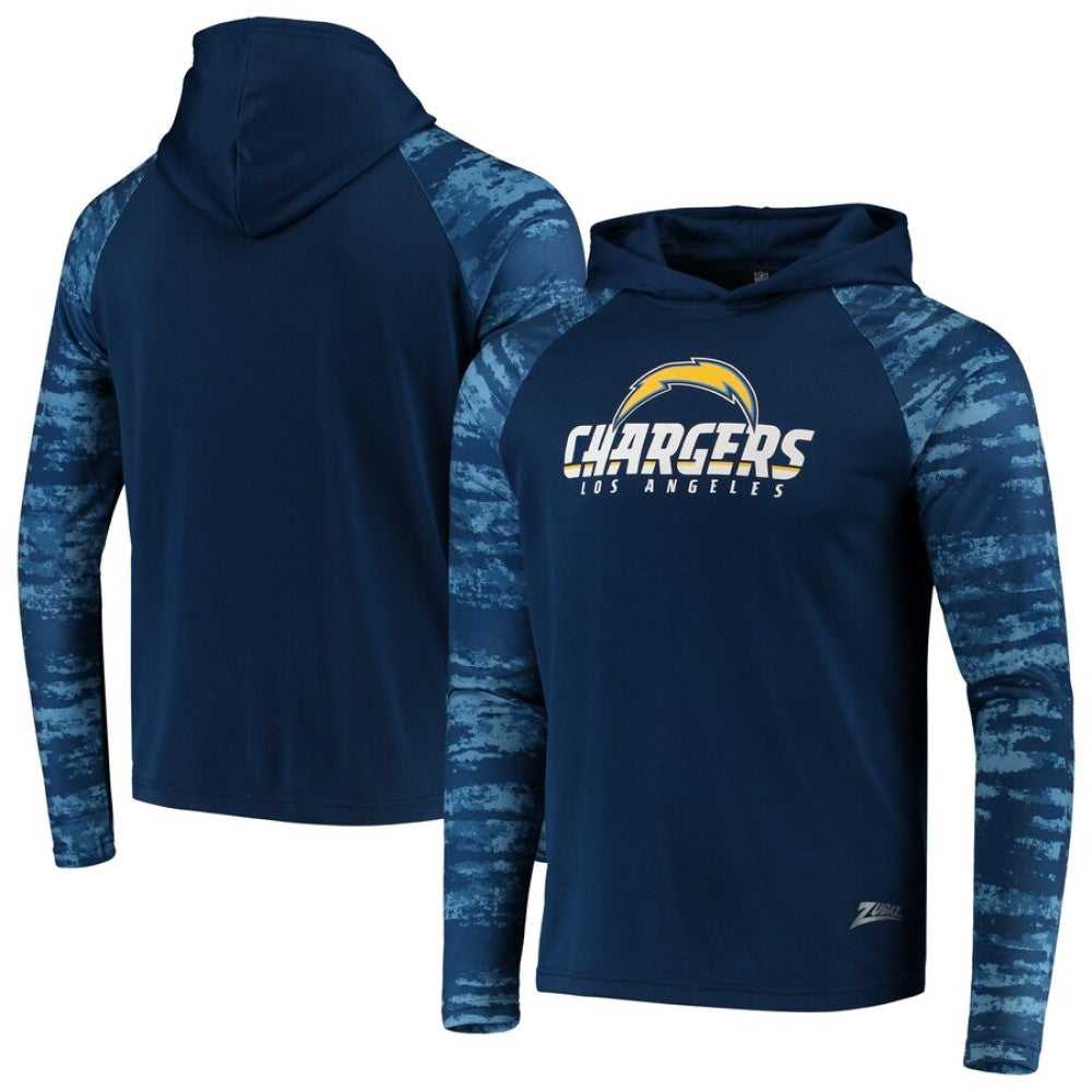 Zubaz NFL Men's Los Angeles Chargers Oxide Raglan French Terry Pullover Hoodie