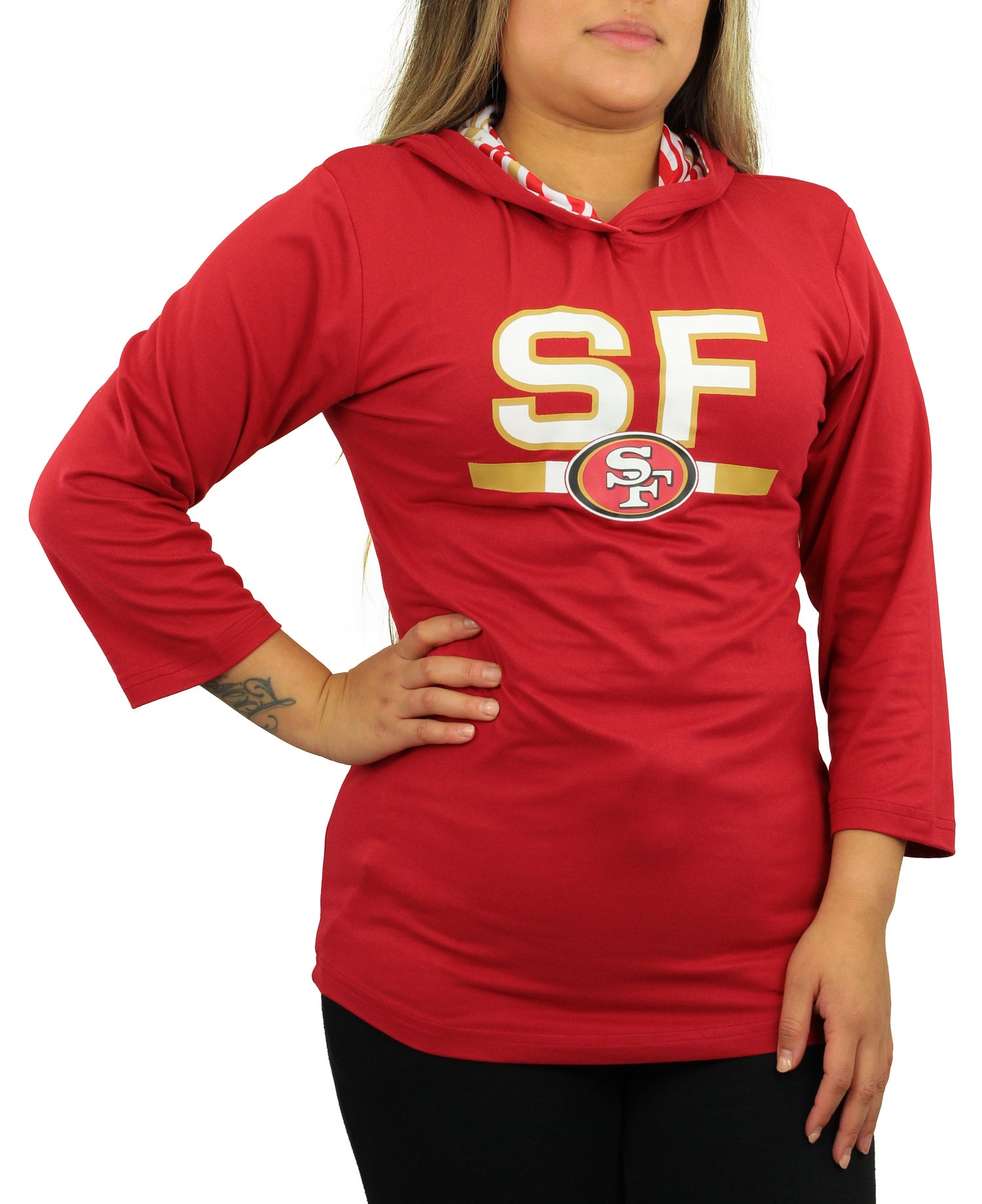 Zubaz NFL Women's San Francisco 49ers Solid Team Color Lightweight Pullover