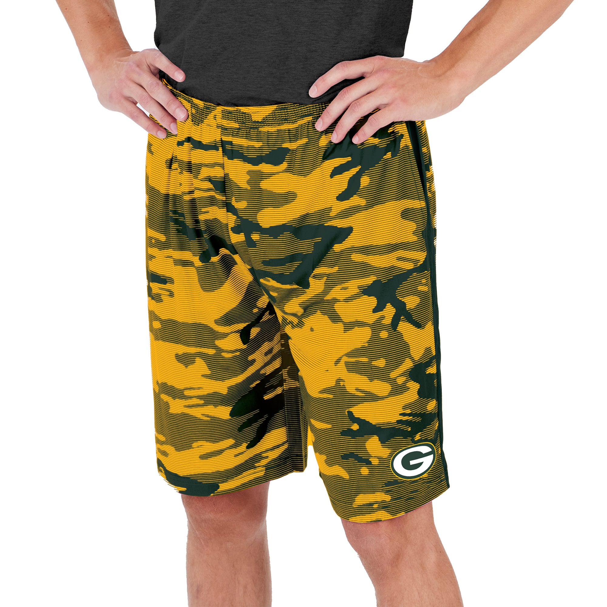 Zubaz Men's NFL Green Bay Packers Lightweight Camo Lines Shorts with Logo