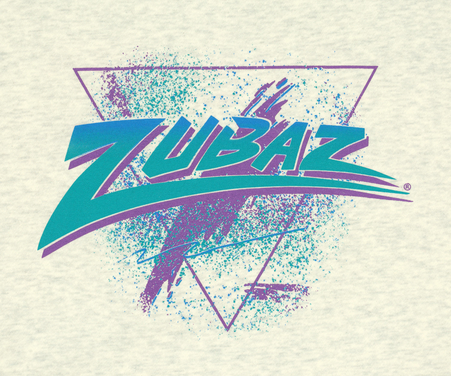 ZUBAZ 88 HEATHER GRAY OVERSIZED CREW SWEATSHIRT W/ PURPLE/AQUA CONFETTI GRAPHIC