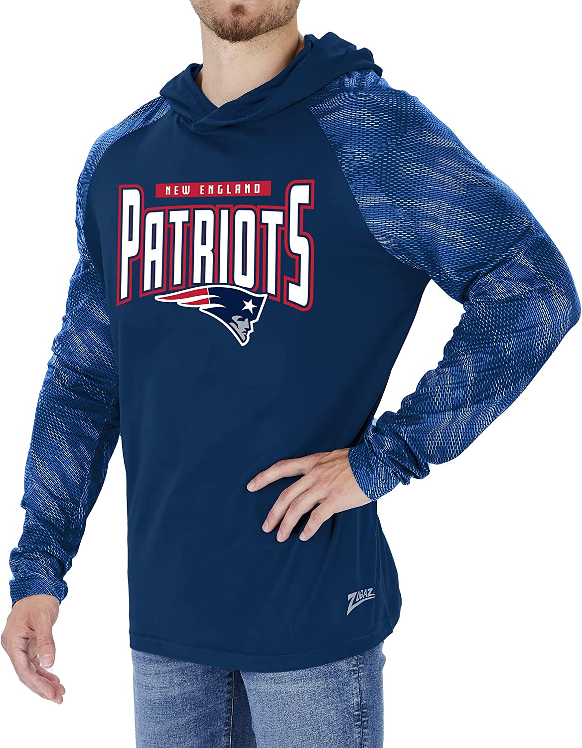 Zubaz New England Patriots NFL Men's Team Color Hoodie with Tonal Viper Sleeves