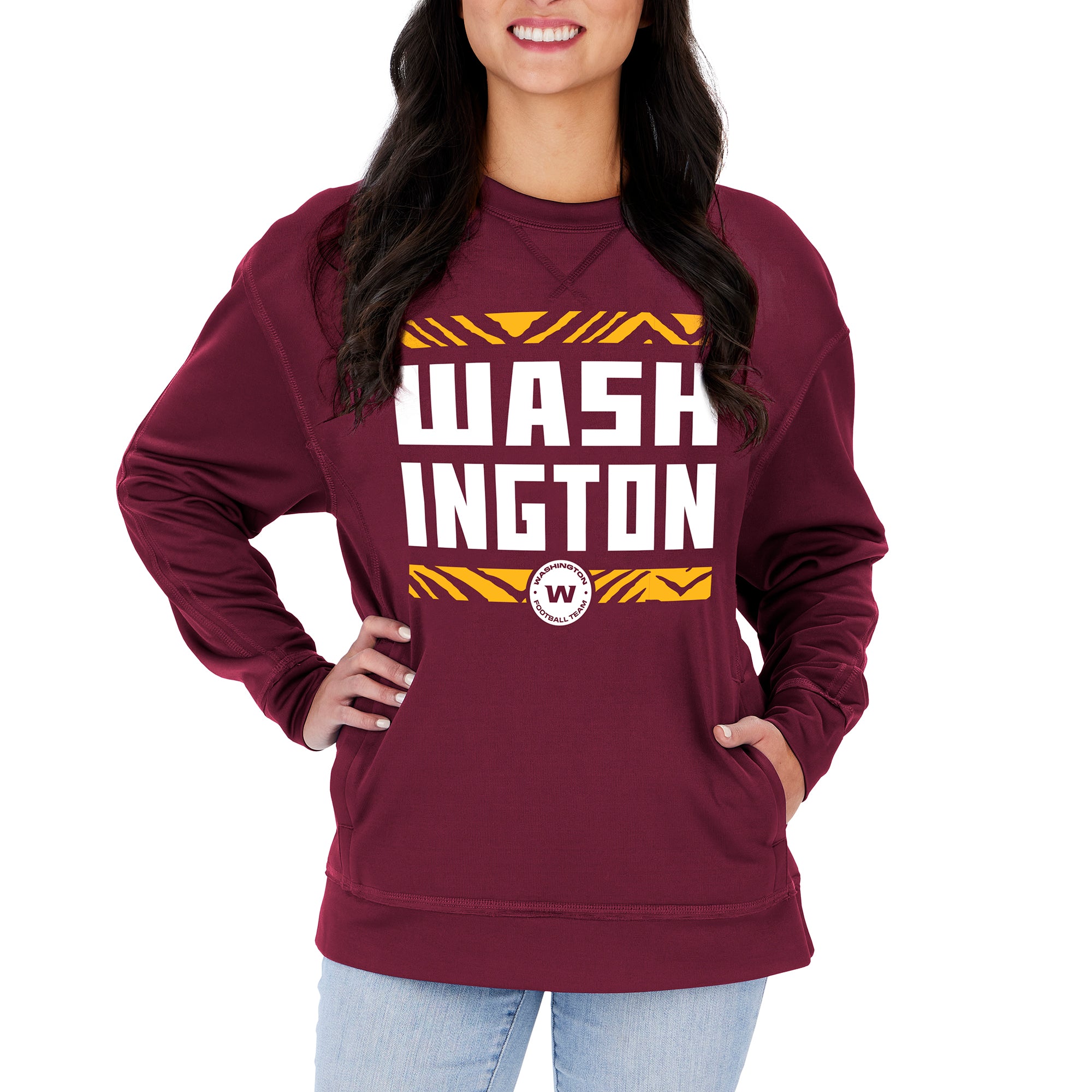 Zubaz NFL Women's Washington Football Team Color & Slogan Crewneck Sweatshirt